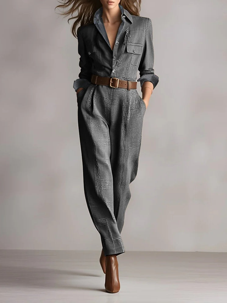 Anna | Completo Camicia e Pantalone a Quadri Monocromatico