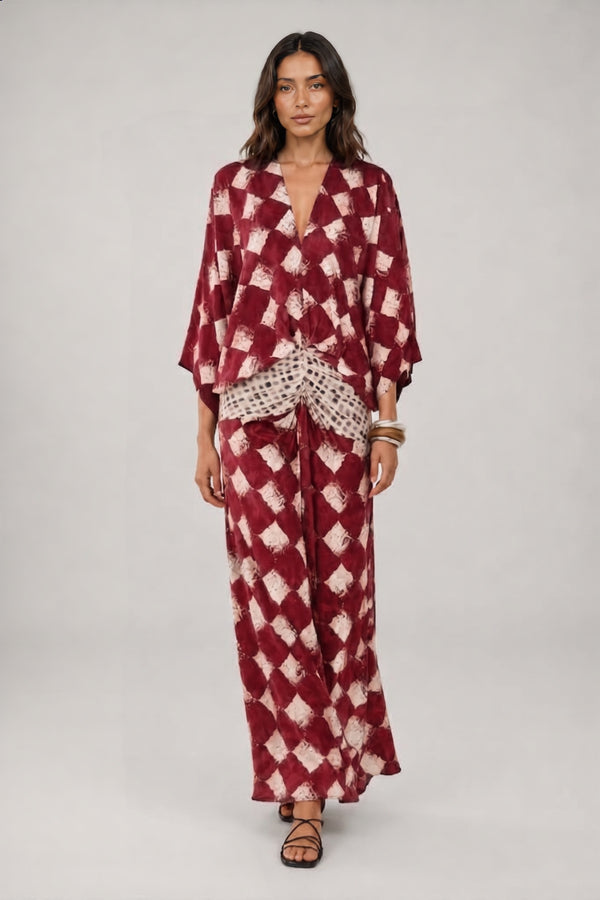 Annalisa | Abito Lungo a Kimono con Stampa Mosaico