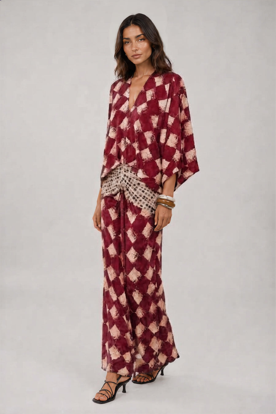 Annalisa | Abito Lungo a Kimono con Stampa Mosaico