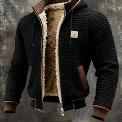 Giacca bomber con cappuccio Bruno, colore nero, texture waffle, zip aperta con interno foderato