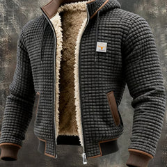 Giacca bomber con cappuccio Bruno, colore grigio, texture waffle, zip aperta con interno foderato