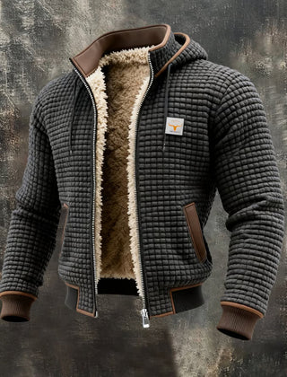 Giacca bomber con cappuccio Bruno, colore grigio, texture waffle, zip aperta con interno foderato