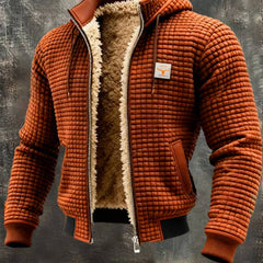 Giacca bomber con cappuccio Bruno, colore ruggine, texture waffle, zip aperta con interno foderato