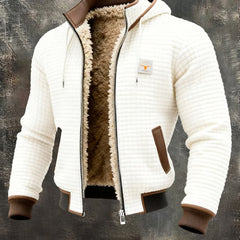 Giacca bomber con cappuccio Bruno, colore panna, texture waffle, zip aperta con interno foderato