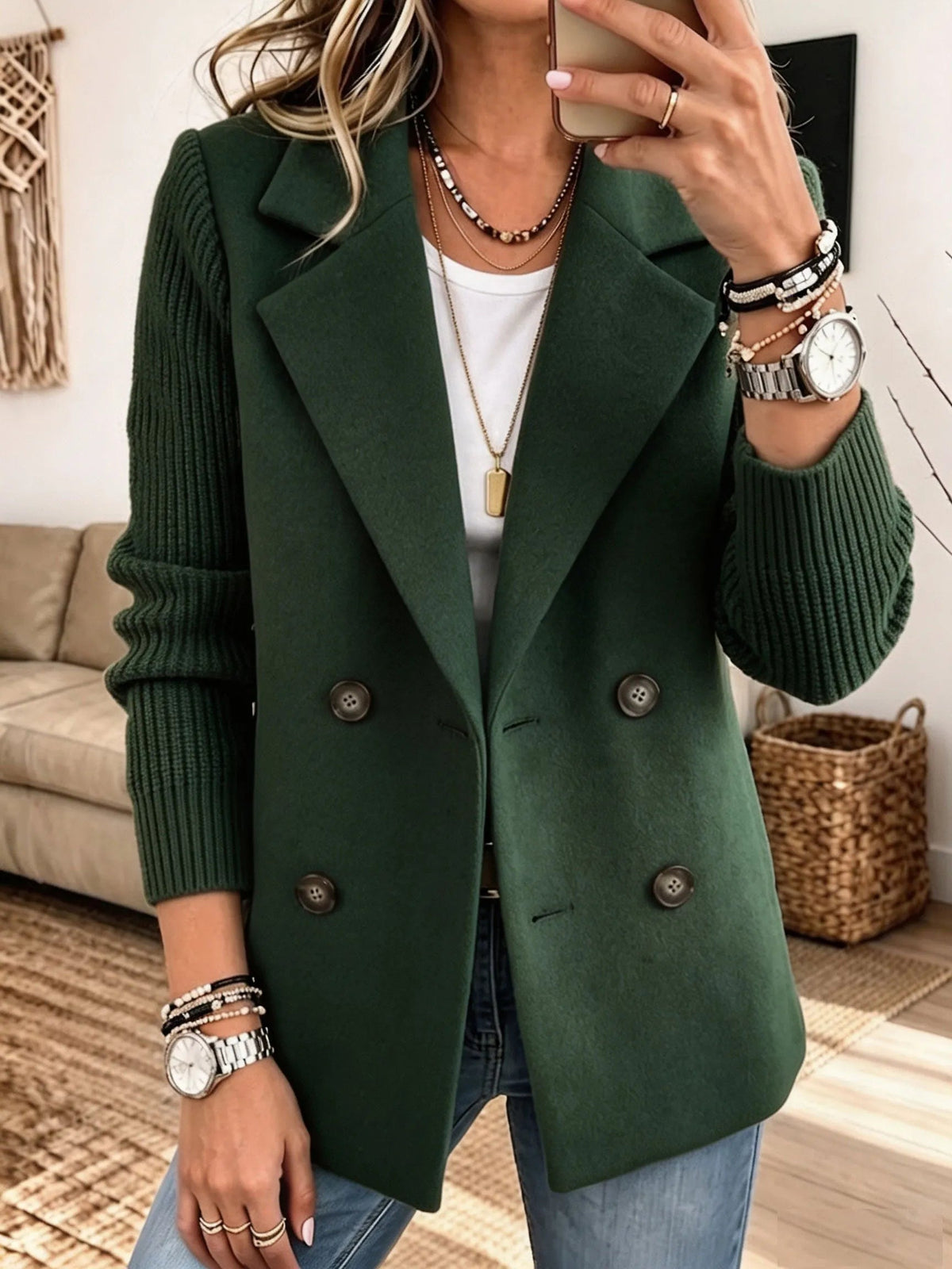 Carla | Blazer Doppiopetto con Maniche in Maglia