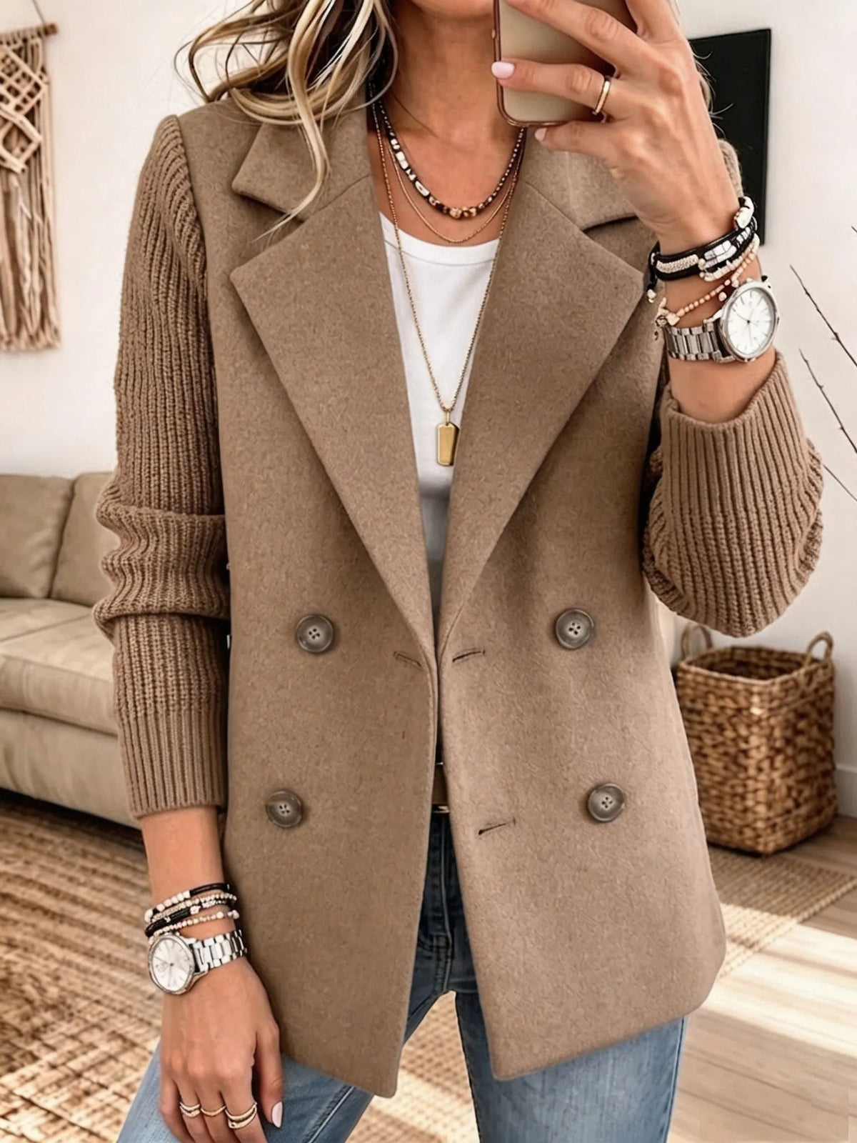 Carla | Blazer Doppiopetto con Maniche in Maglia