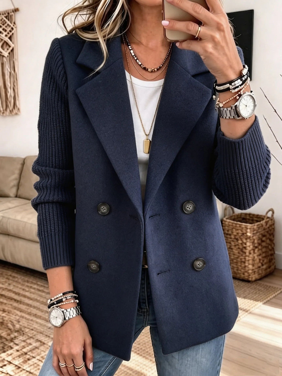 Carla | Blazer Doppiopetto con Maniche in Maglia