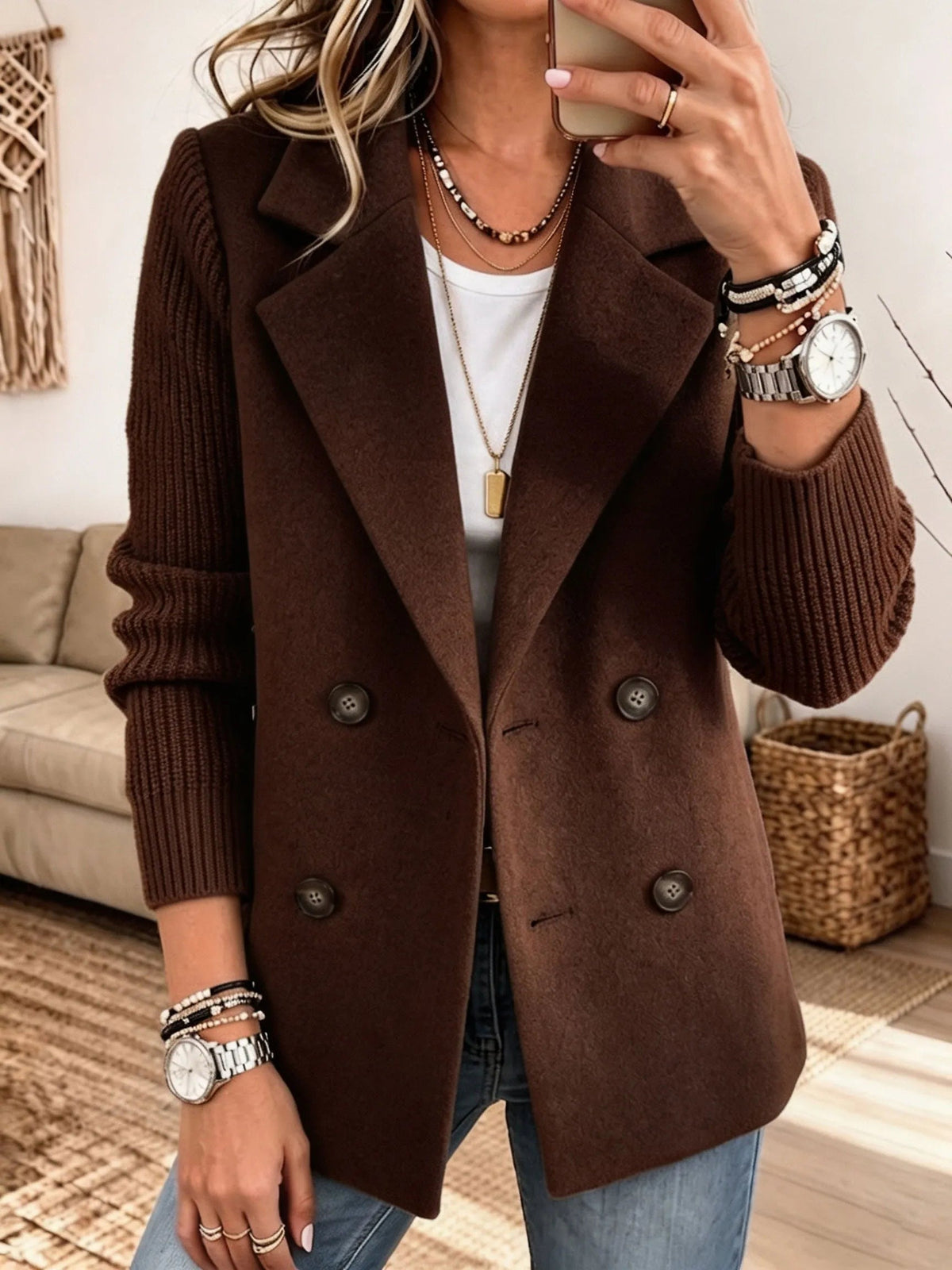 Carla | Blazer Doppiopetto con Maniche in Maglia
