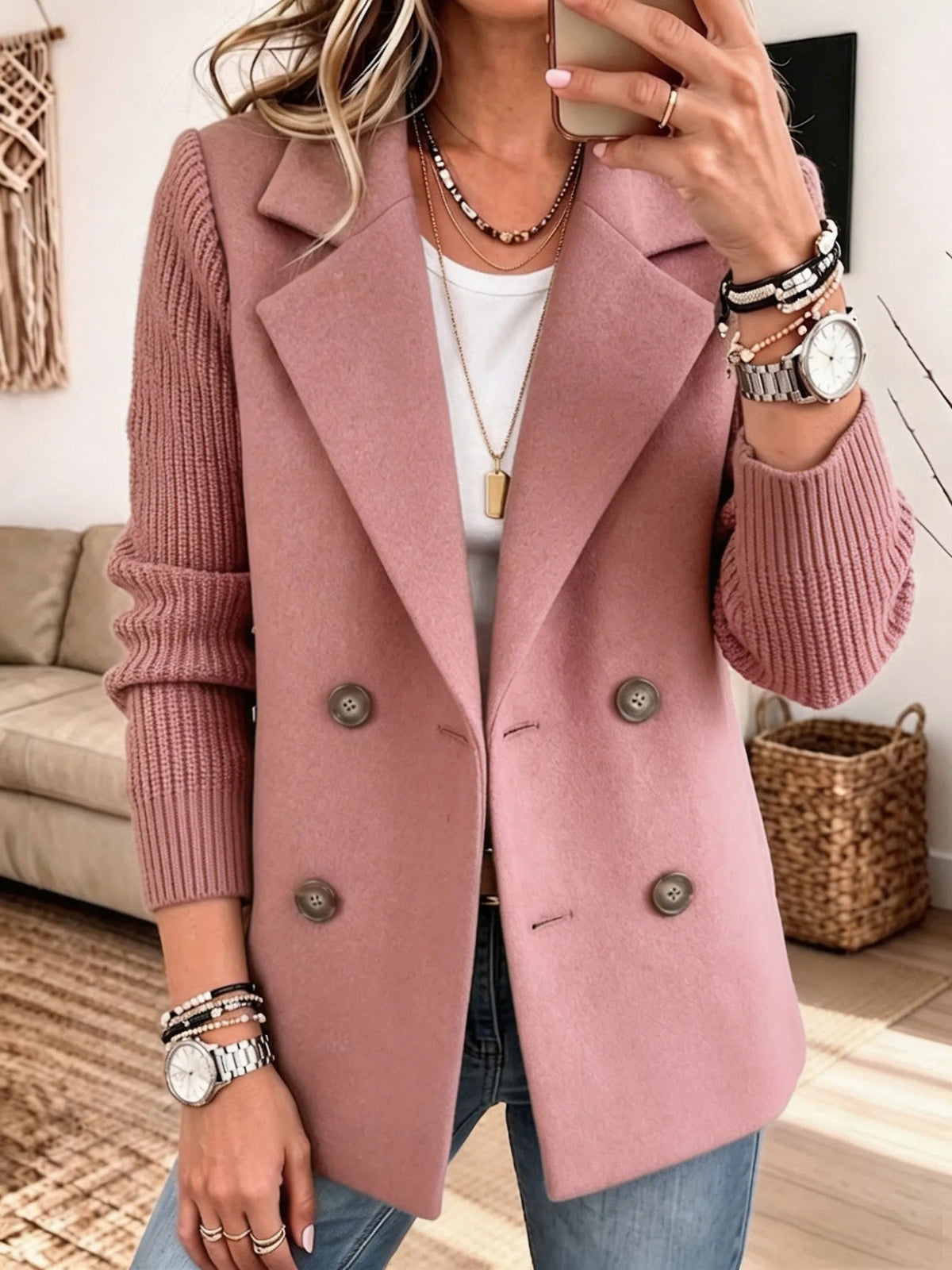 Carla | Blazer Doppiopetto con Maniche in Maglia