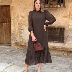 Chiara | Abito Midi Cioccolato con Balze