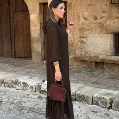 Chiara | Abito Midi Cioccolato con Balze