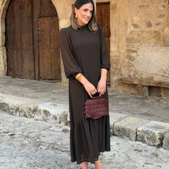 Chiara | Abito Midi Cioccolato con Balze