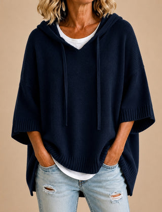 Emilia | Poncho in Maglia con Cappuccio e Manica a Tre Quarti