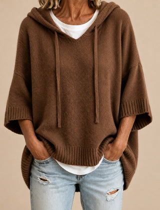 Emilia | Poncho in Maglia con Cappuccio e Manica a Tre Quarti