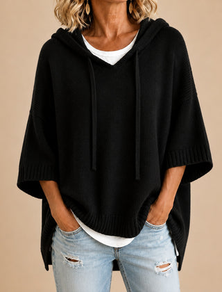 Emilia | Poncho in Maglia con Cappuccio e Manica a Tre Quarti