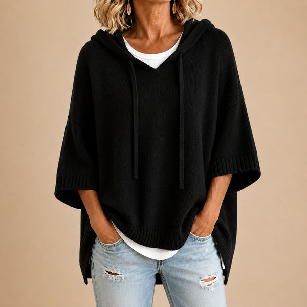 Emilia | Poncho in Maglia con Cappuccio e Manica a Tre Quarti