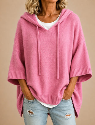 Emilia | Poncho in Maglia con Cappuccio e Manica a Tre Quarti