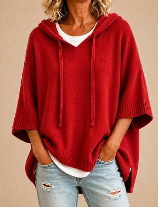 Emilia | Poncho in Maglia con Cappuccio e Manica a Tre Quarti