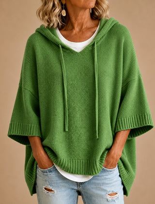 Emilia | Poncho in Maglia con Cappuccio e Manica a Tre Quarti