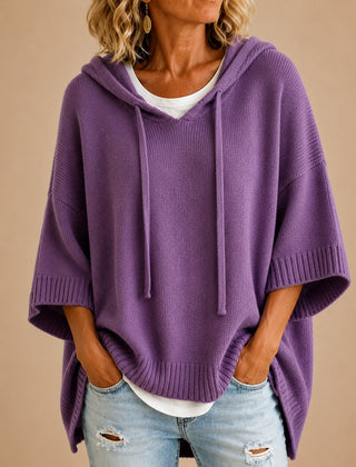 Emilia | Poncho in Maglia con Cappuccio e Manica a Tre Quarti