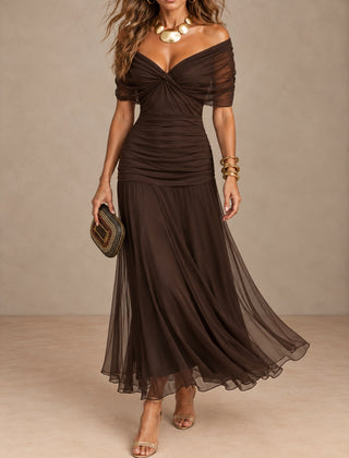 Michela abito lungo a sirena, colore Marrone