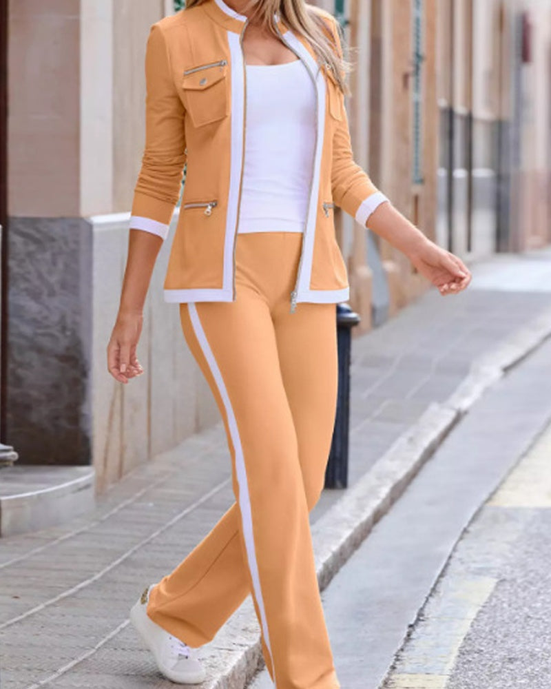 Paola | Completo Giacca Zip e Pantaloni con Banda Laterale